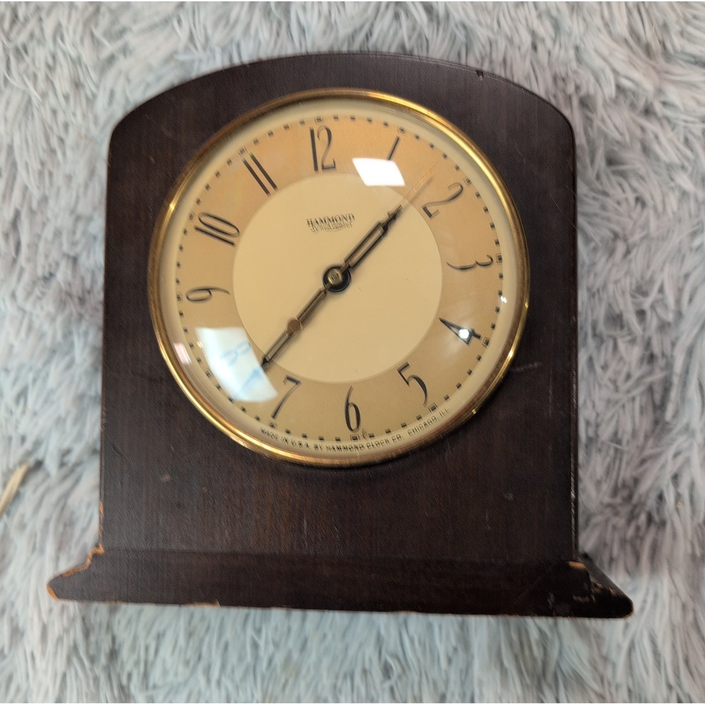 Vintage Hammond Synchronous Clock Wood Top Desk Shelf Table Antique Works